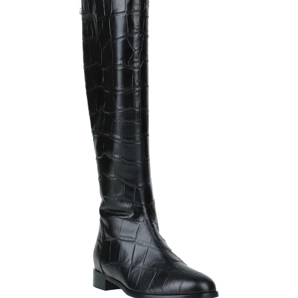Baldinini Black Croc-Embossed Knee-High Boots